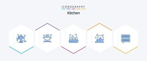 Kitchen 25 Blue icon pack including tray. cube. egg. cold. tea vector