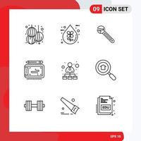 Modern Set of 9 Outlines and symbols such as wacom graphic liquid art spanner Editable Vector Design Elements