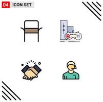 4 User Interface Filledline Flat Color Pack of modern Signs and Symbols of chair handshake home appliances joystick hand Editable Vector Design Elements