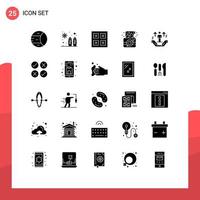 Set of 25 Vector Solid Glyphs on Grid for photograph party arrived camera shipping Editable Vector Design Elements