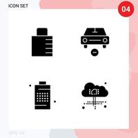 Set of 4 Modern UI Icons Symbols Signs for key battery security less energy Editable Vector Design Elements