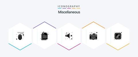 Miscellaneous 25 Glyph icon pack including pen. no. picture. camera vector