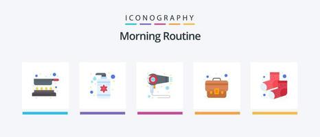 Morning Routine Flat 5 Icon Pack Including footwear. bag. dryer. suitcase. business. Creative Icons Design vector