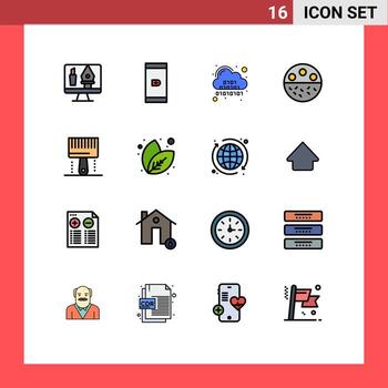16 líneas llenas de colores planos universales establecidas para aplicaciones web y móviles que codifican elementos de diseño de vectores creativos editables de huesos minerales en la nube para el cuidado de la piel