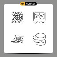 Mobile Interface Line Set of 4 Pictograms of camera future lens aperture picture science Editable Vector Design Elements