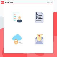 Pictogram Set of 4 Simple Flat Icons of profile document employee resume education Editable Vector Design Elements