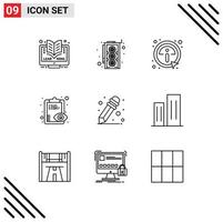 Universal Icon Symbols Group of 9 Modern Outlines of architecture pencil details clipboard overview Editable Vector Design Elements