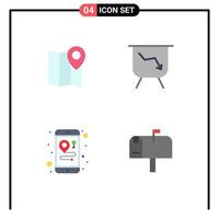 Mobile Interface Flat Icon Set of 4 Pictograms of location mobile pin performance post Editable Vector Design Elements