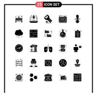 Group of 25 Solid Glyphs Signs and Symbols for baby video app show broadcast Editable Vector Design Elements