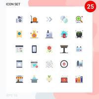 Mobile Interface Flat Color Set of 25 Pictograms of pass search right gear medicine Editable Vector Design Elements