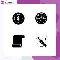 User Interface Pack of 4 Basic Solid Glyphs of dollar coin log stages operation carrot Editable Vector Design Elements