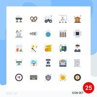 25 Universal Flat Color Signs Symbols of video tutorials social media marketing pretzel online advertisement controller Editable Vector Design Elements