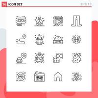 16 Universal Outline Signs Symbols of navigation location advertisement tights baby Editable Vector Design Elements