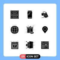 Modern Set of 9 Solid Glyphs Pictograph of cyber laboratory model global chemistry Editable Vector Design Elements