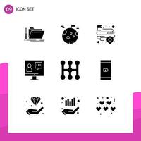 Group of 9 Modern Solid Glyphs Set for service customer space consulting route Editable Vector Design Elements