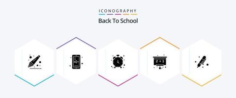 Back To School 25 Glyph icon pack including highlighter. drawing. clock. back to school. education vector