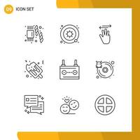 Pictogram Set of 9 Simple Outlines of car accumulator hand cursor food ice cream Editable Vector Design Elements