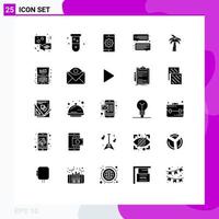 Mobile Interface Solid Glyph Set of 25 Pictograms of tree message engine communication search Editable Vector Design Elements