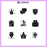 Mobile Interface Solid Glyph Set of 9 Pictograms of investment station shield road integration bus Editable Vector Design Elements