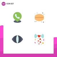 Modern Set of 4 Flat Icons Pictograph of telephone face location french macaroon heart Editable Vector Design Elements