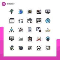 Mobile Interface Filled line Flat Color Set of 25 Pictograms of screen play worldwide game steering Editable Vector Design Elements