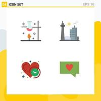 Set of 4 Vector Flat Icons on Grid for laboratory toronto science experiment canada heart Editable Vector Design Elements