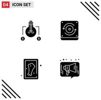 Pictogram Set of 4 Simple Solid Glyphs of bulb meat dollar sound advertising Editable Vector Design Elements