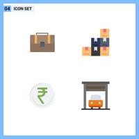 Modern Set of 4 Flat Icons and symbols such as bag finance hand bag logistic inr Editable Vector Design Elements