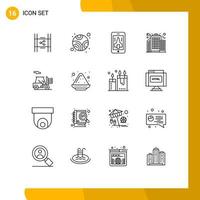 Modern Set of 16 Outlines and symbols such as transport forklift game office building Editable Vector Design Elements