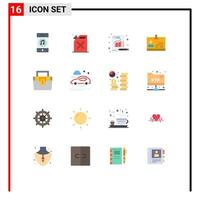 Mobile Interface Flat Color Set of 16 Pictograms of box badge analytics identity id Editable Pack of Creative Vector Design Elements