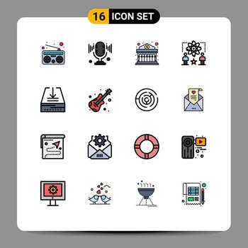 Paquete de 16 líneas rellenas de color plano de la interfaz de usuario de signos y símbolos modernos de la descarga de la bandeja de entrada elementos de diseño de vectores creativos editables de estrella atom de finanzas