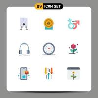 User Interface Pack of 9 Basic Flat Colors of commerce studio male monitor headphone Editable Vector Design Elements