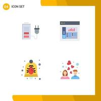 4 Universal Flat Icons Set for Web and Mobile Applications acumulator bell plug layout security Editable Vector Design Elements