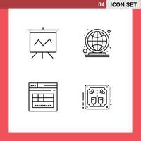 4 User Interface Line Pack of modern Signs and Symbols of analytics web earth market place alcohol Editable Vector Design Elements