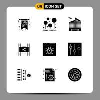 9 User Interface Solid Glyph Pack of modern Signs and Symbols of share movie survival film office Editable Vector Design Elements