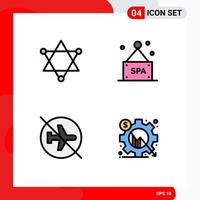 Stock Vector Icon Pack of 4 Line Signs and Symbols for figure off sign airport analysis Editable Vector Design Elements