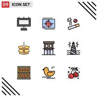 Mobile Interface Filledline Flat Color Set of 9 Pictograms of house architecture no education arrow Editable Vector Design Elements