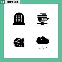 Solid Glyph Pack of 4 Universal Symbols of sewing temperature cup environment nature Editable Vector Design Elements