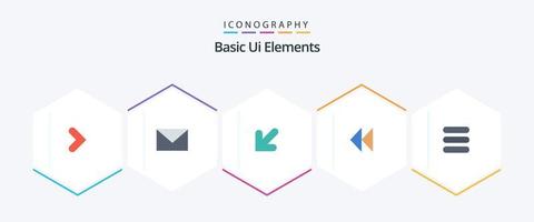 Basic Ui Elements 25 Flat icon pack including task. video. arrow. revind. control vector