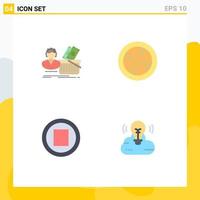 Pack of 4 creative Flat Icons of salary media shopping fruit stop Editable Vector Design Elements