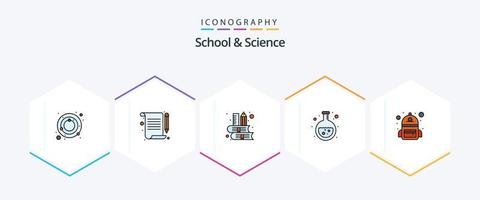 escuela y ciencia 25 paquete de iconos de línea completa que incluye la escuela. matraz. libro. laboratorio. química vector