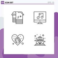 Set of 4 Modern UI Icons Symbols Signs for bath globe wiping multimedia love Editable Vector Design Elements