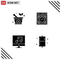 4 Universal Solid Glyphs Set for Web and Mobile Applications herbal media computer watch video Editable Vector Design Elements