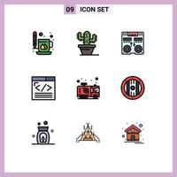 Pack of 9 creative Filledline Flat Colors of web development web content cd coding music Editable Vector Design Elements