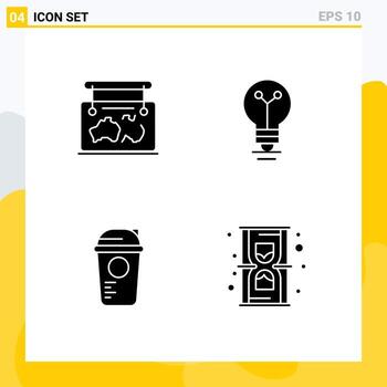 Group of 4 Solid Glyphs Signs and Symbols for frame bottle guide lab recreation Editable Vector Design Elements