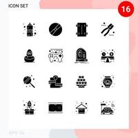 Pack of 16 creative Solid Glyphs of tool pincers pokemon construction wheels skate Editable Vector Design Elements