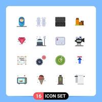 User Interface Pack of 16 Basic Flat Colors of colony jewelery vehicles diamond appartment Editable Pack of Creative Vector Design Elements