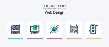 Web Design Line Filled 5 Icon Pack Including page. error. landing. print. layout. Creative Icons Design vector
