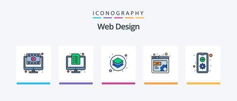 la línea de diseño web llenó el paquete de 5 íconos que incluye la página. error. aterrizaje. imprimir. disposición. diseño de iconos creativos vector