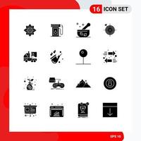 Group of 16 Modern Solid Glyphs Set for artificial arrow hospital dart focus Editable Vector Design Elements